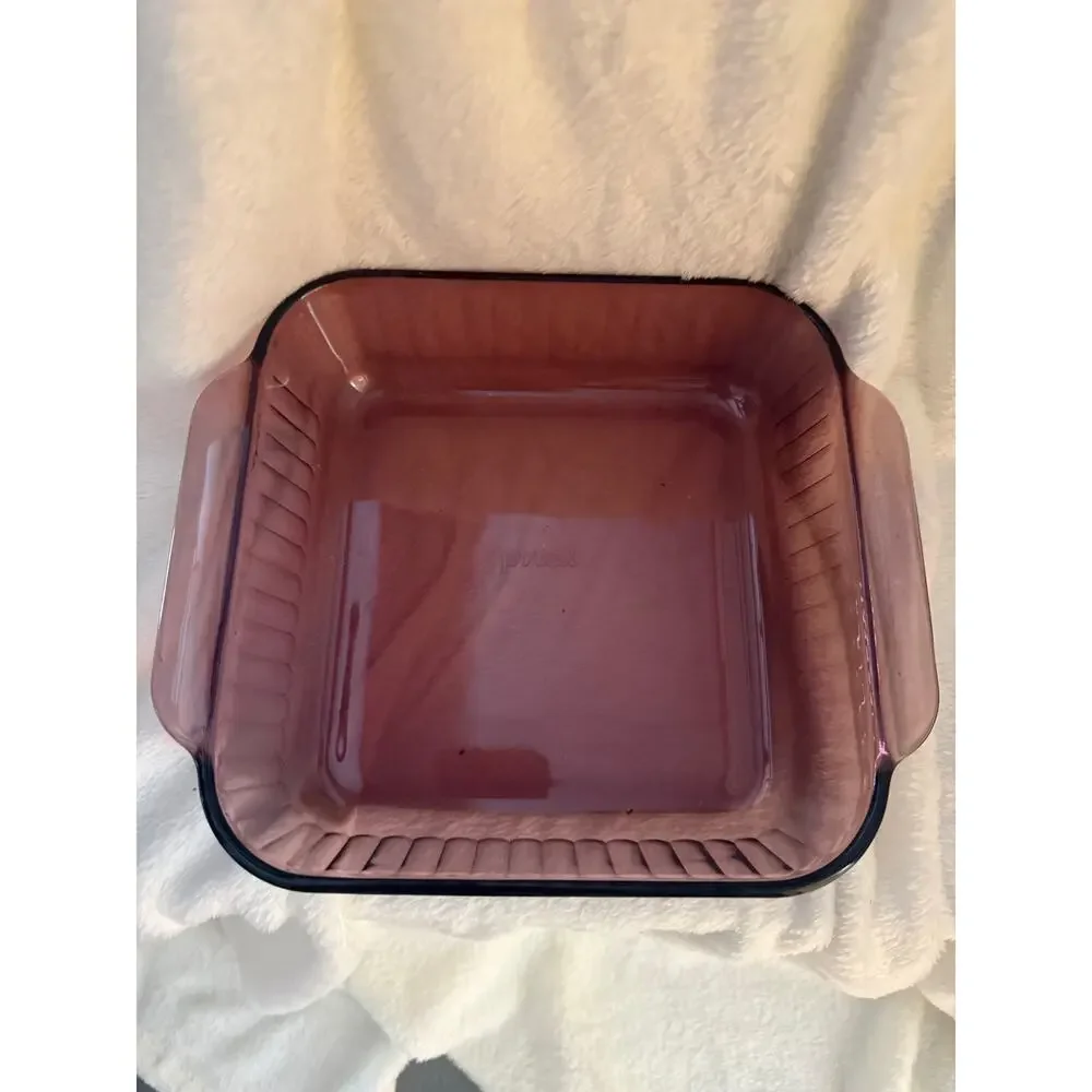 Set of 4 Vintage Pyrex Visions Cranberry Pie Plate Square Casserole 2 Loaf Pans